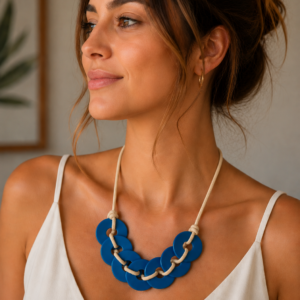 Colar Elo Azul e Bege